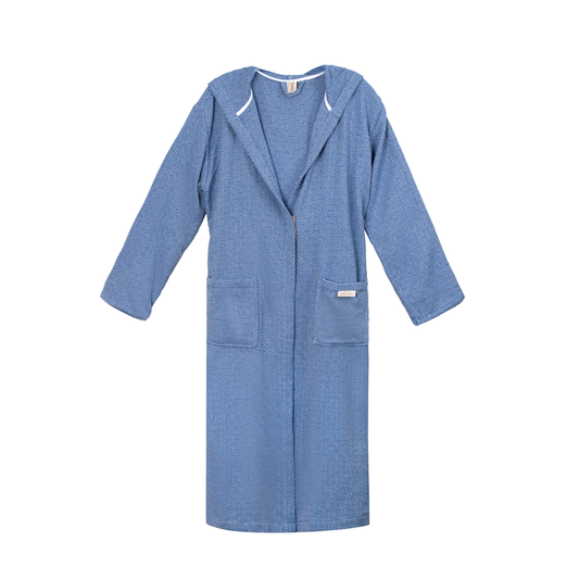 Bademantel aus 100 % Baumwolle mit Rautenmuster in Blau