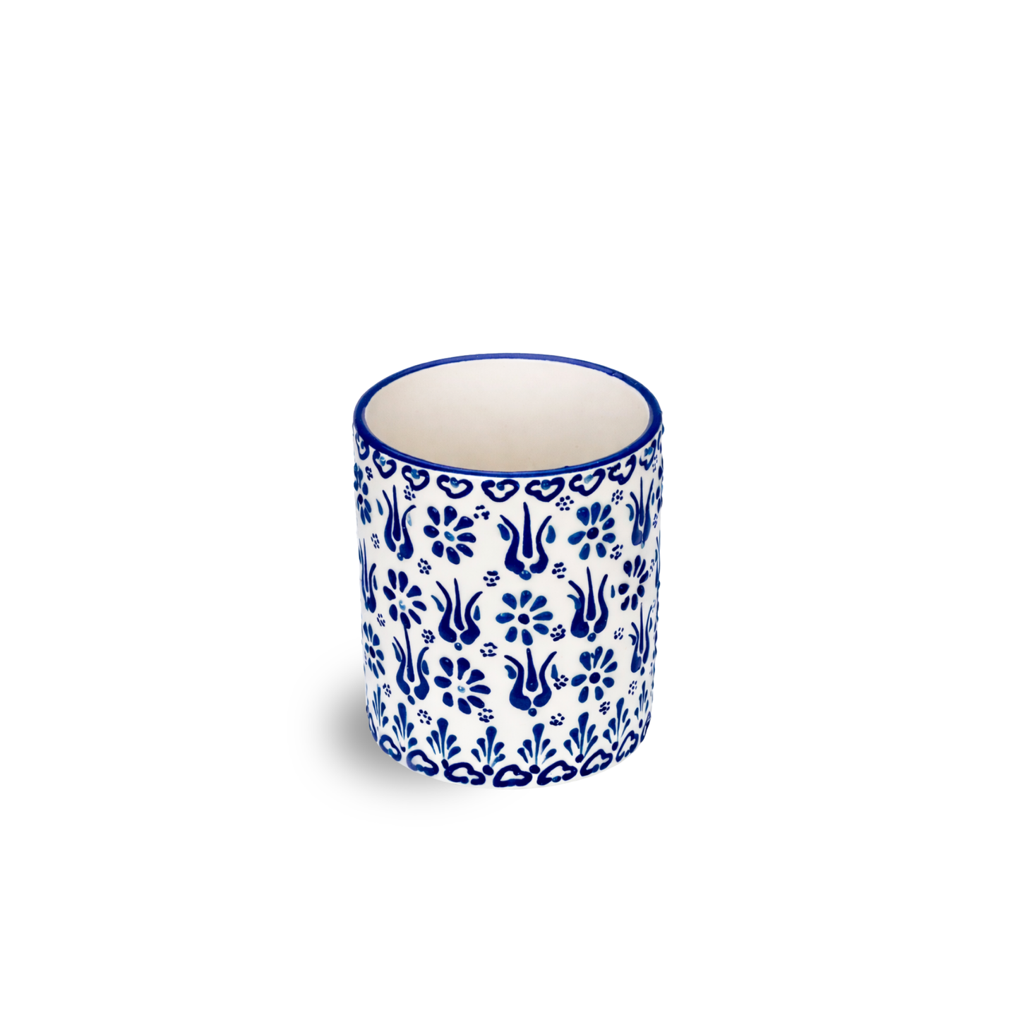 Handbemalter Keramikbehälter in Ägäis Blau, aus 100 % Keramik, Durchmesser ca. 8,5 cm, Höhe ca. 10 cm
