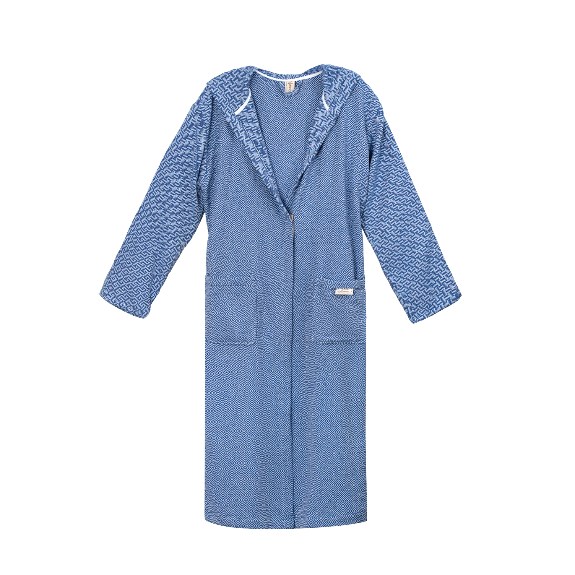 Bademantel aus 100 % Baumwolle mit Rautenmuster in Blau