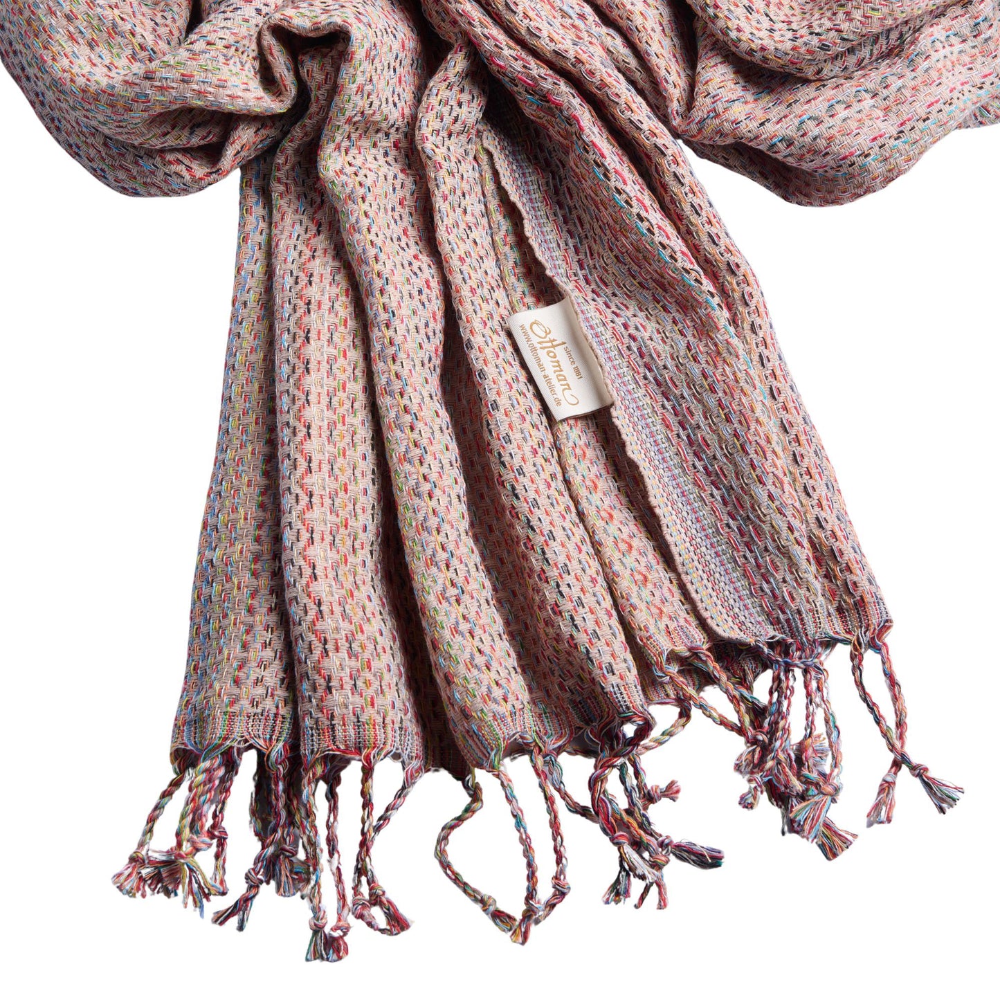 Hamamtuch Ala aus 100 % Baumwolle, 175 × 100 cm, in Beige, ausgebreitet dargestellt