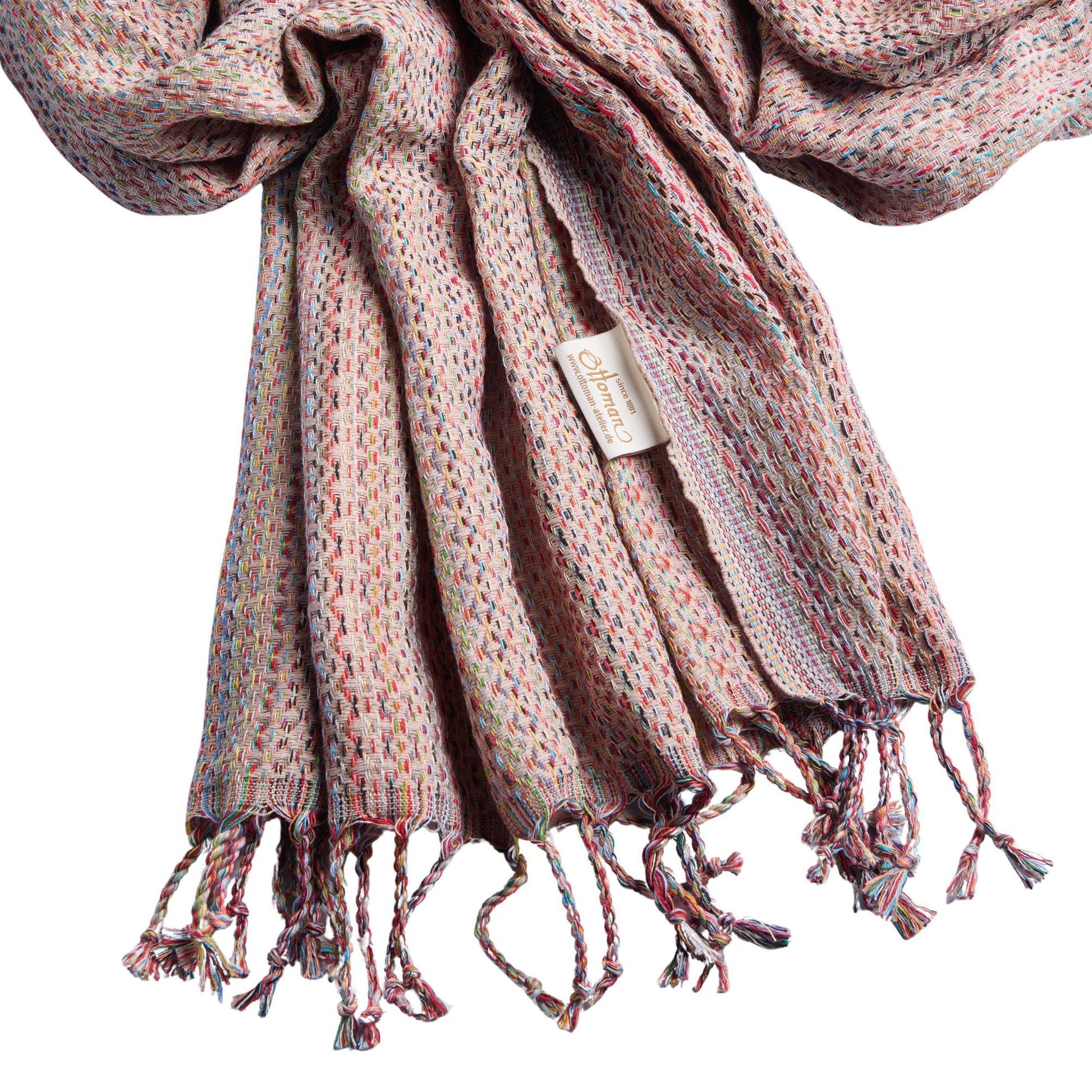 Hamamtuch Ala aus 100 % Baumwolle, 175 × 100 cm, in Beige, ausgebreitet dargestellt