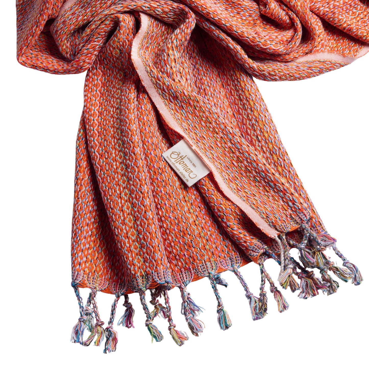 Hamamtuch Ala aus 100 % Baumwolle, 175 × 100 cm, in Orange, ausgebreitet dargestellt