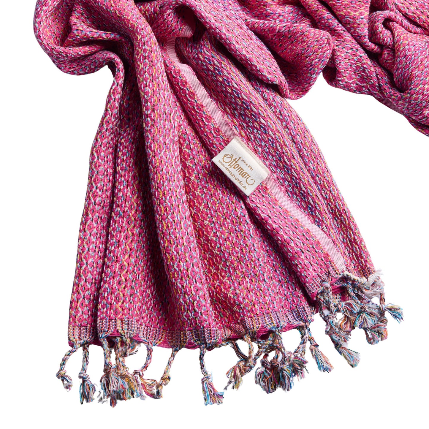 Hamamtuch Ala aus 100 % Baumwolle, 175 × 100 cm, in Pink, ausgebreitet dargestellt
