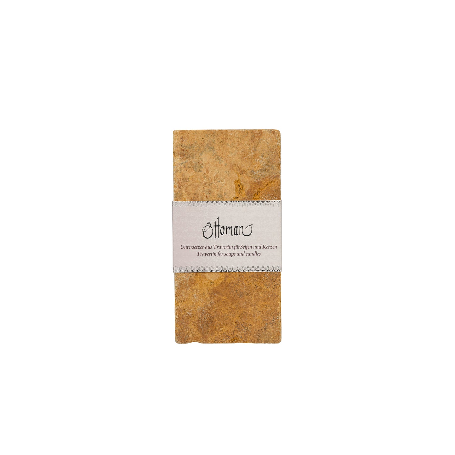 Längliche Travertin-Ablage Antique Gold aus 100 % Travertin, 7,5 × 15 cm