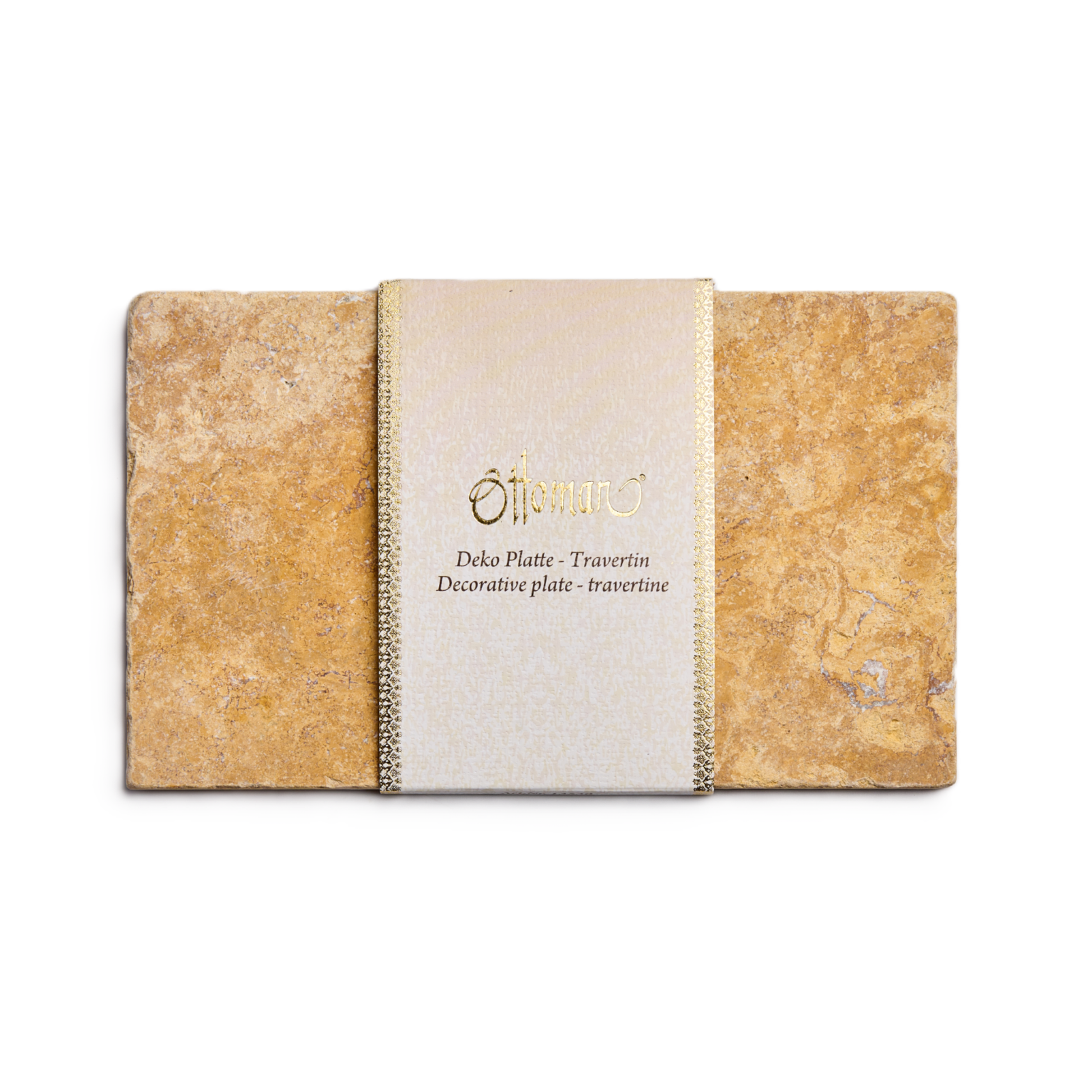 Antique Travertin Dekoplatte aus Travertin in Antique Gold, ca. 25 × 15 cm