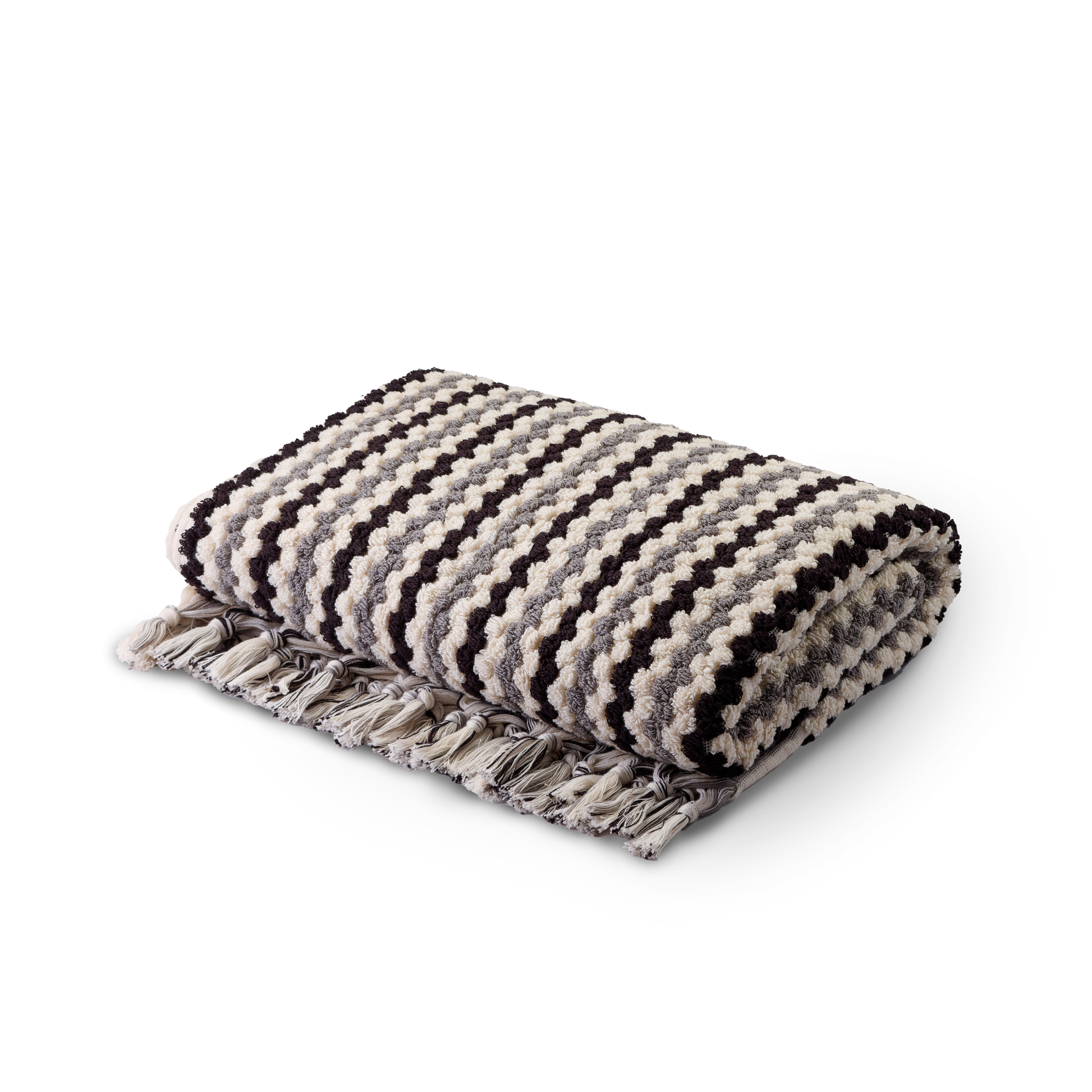 Badetuch Datca aus 100 % Baumwolle in Schwarz, Weiß und Grau mit breitem Streifenmuster, 180 × 100 cm