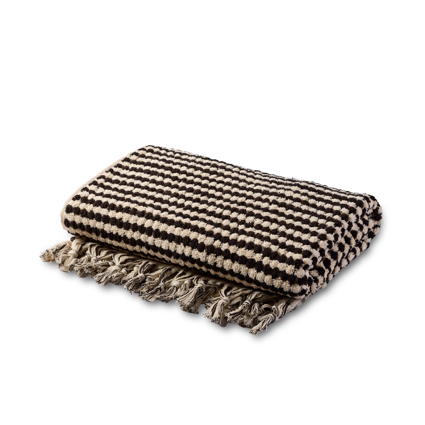 Badetuch Domino aus 100 % Baumwolle in Braun-Schwarz mit kontrastreichem Streifenmuster, 180 × 100 cm