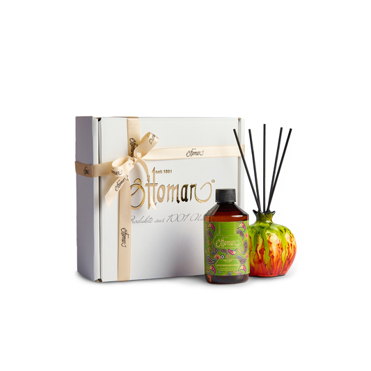 Duftset Amalfi Bergamot & Peach mit Raumduft-Diffuser Grün Größe S, 250 ml Refill und Geschenkbox 
