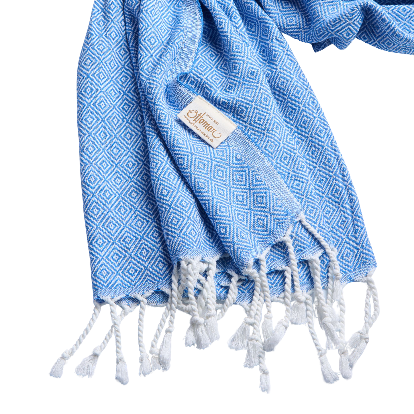 Hamamtuch mit Rautenmuster aus 100 % Baumwolle, 200 × 90 cm, in Blau
