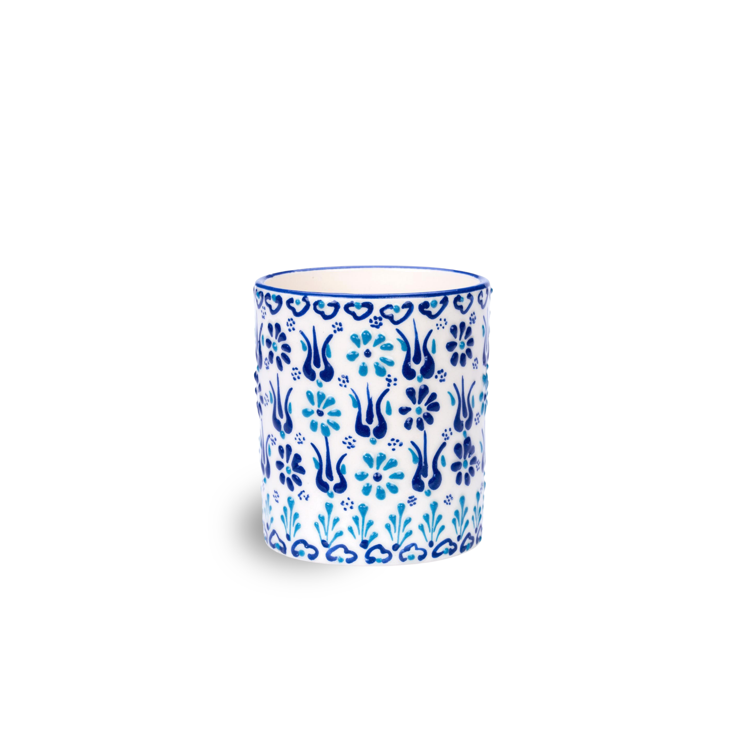 Handbemalter Keramikbehälter in Şahin Blau & Türkis, aus 100 % Keramik, Durchmesser ca. 8,5 cm, Höhe ca. 10 cm