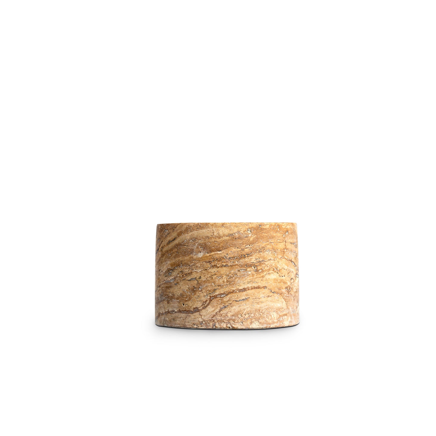 Travertin-Behälter Arinna in Antique Gold, Seitenansicht, Höhe 5 cm, Breite 10 cm, Tiefe 6 cm