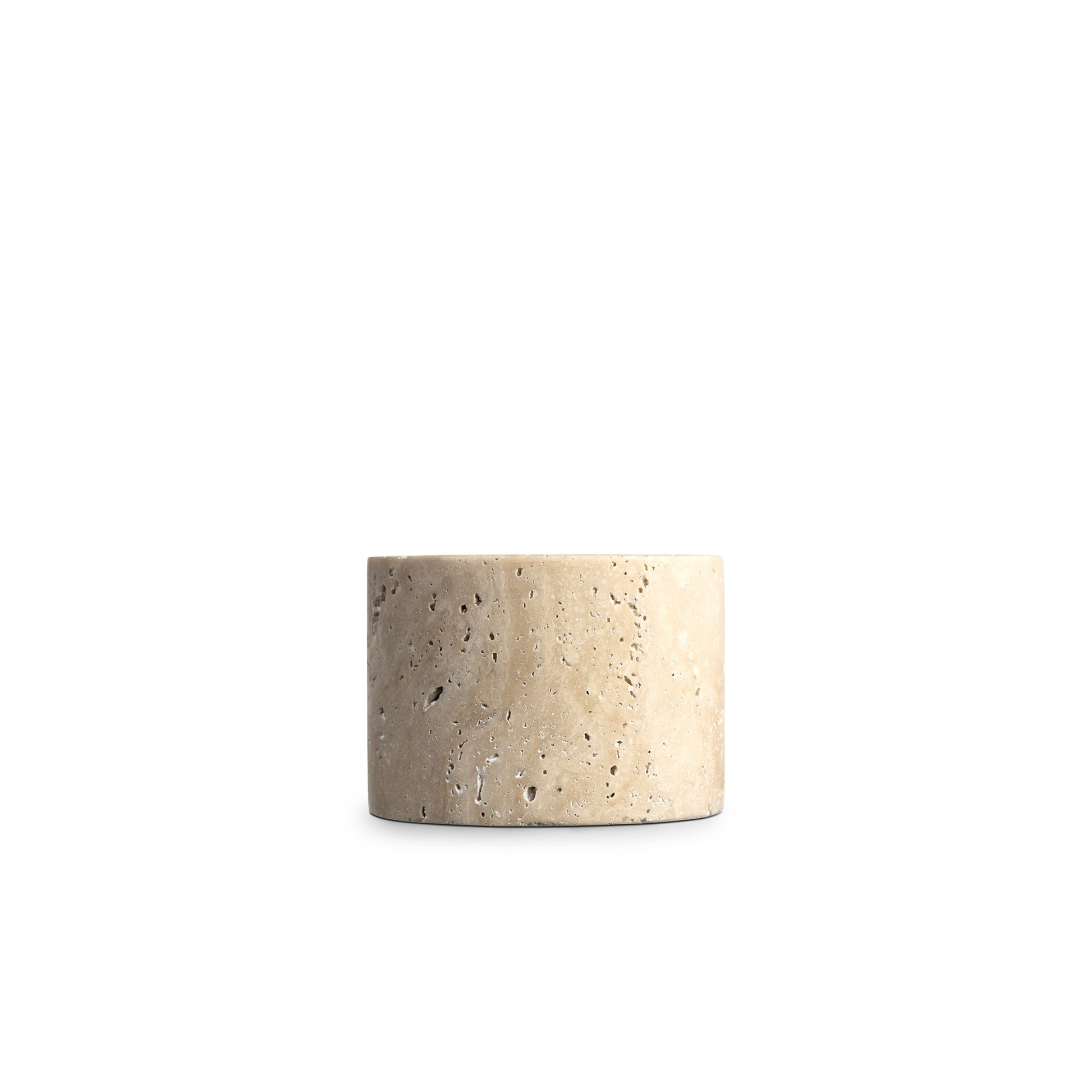 Travertin-Behälter Arinna in Light, Seitenansicht, Höhe 5 cm, Breite 10 cm, Tiefe 6 cm
