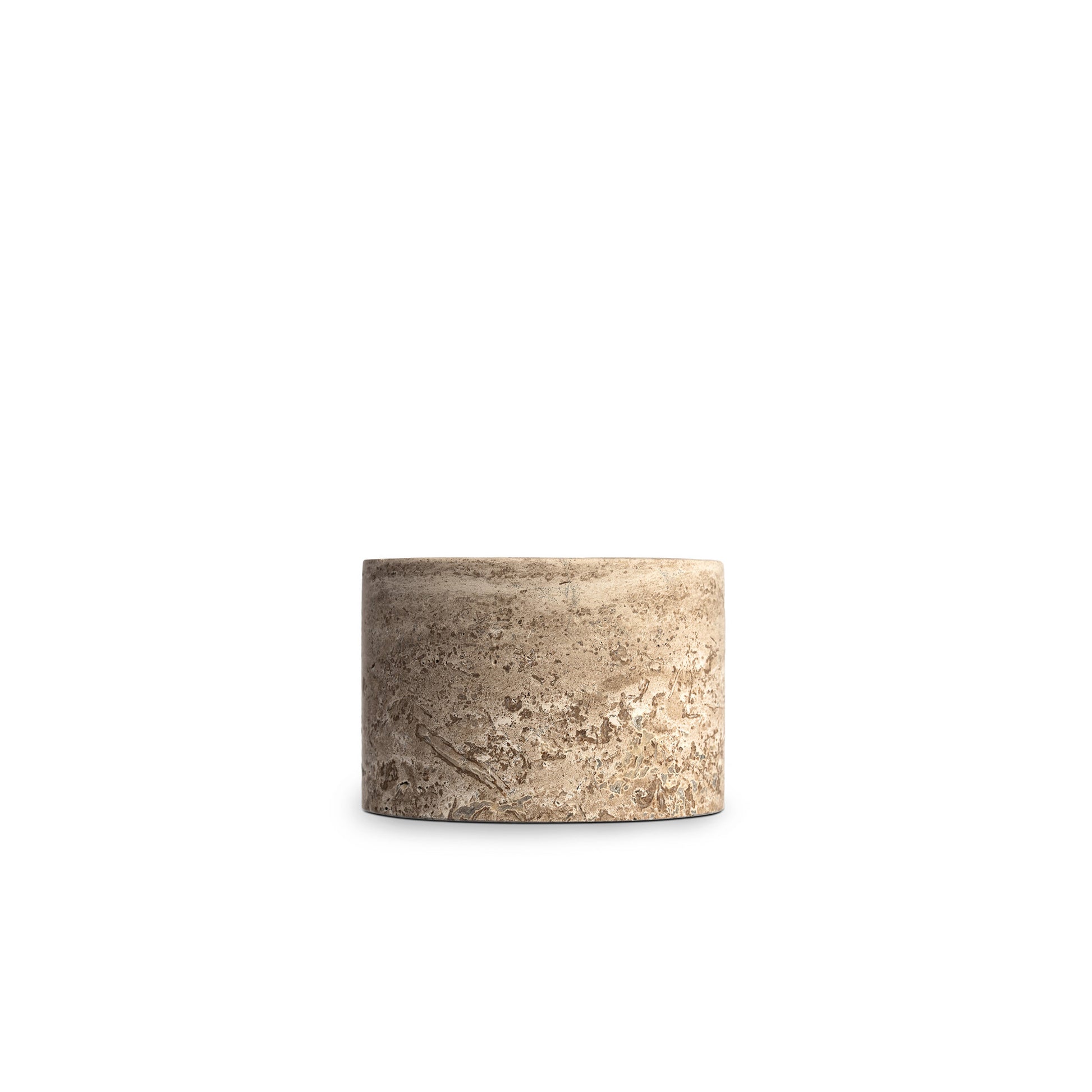 Travertin-Behälter Arinna in Noce aus 100 % Travertin, Seitenansicht, Höhe 5 cm, Breite 10 cm, Tiefe 6 cm