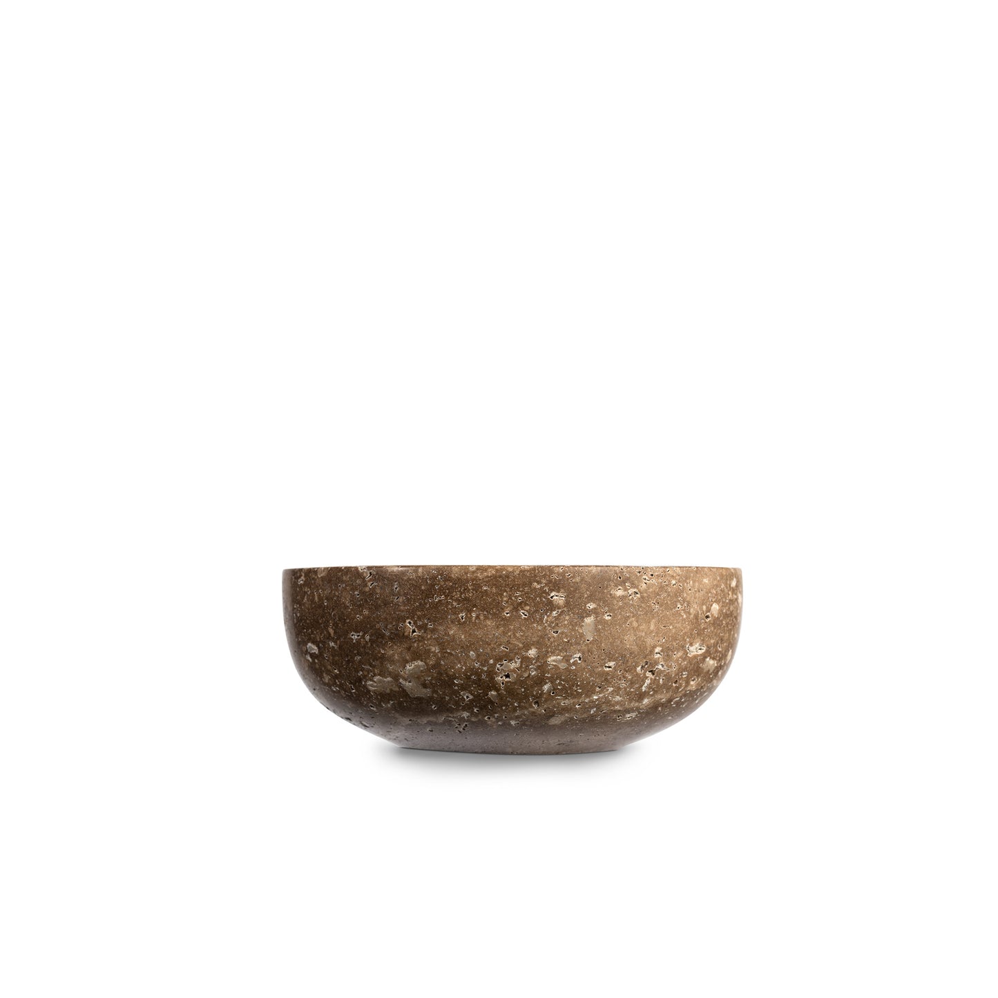 Travertinschale Mala in Cappuccino aus 100 % Travertin in Seitenansicht, Höhe 5 cm, Breite 15 cm, Tiefe 5 cm