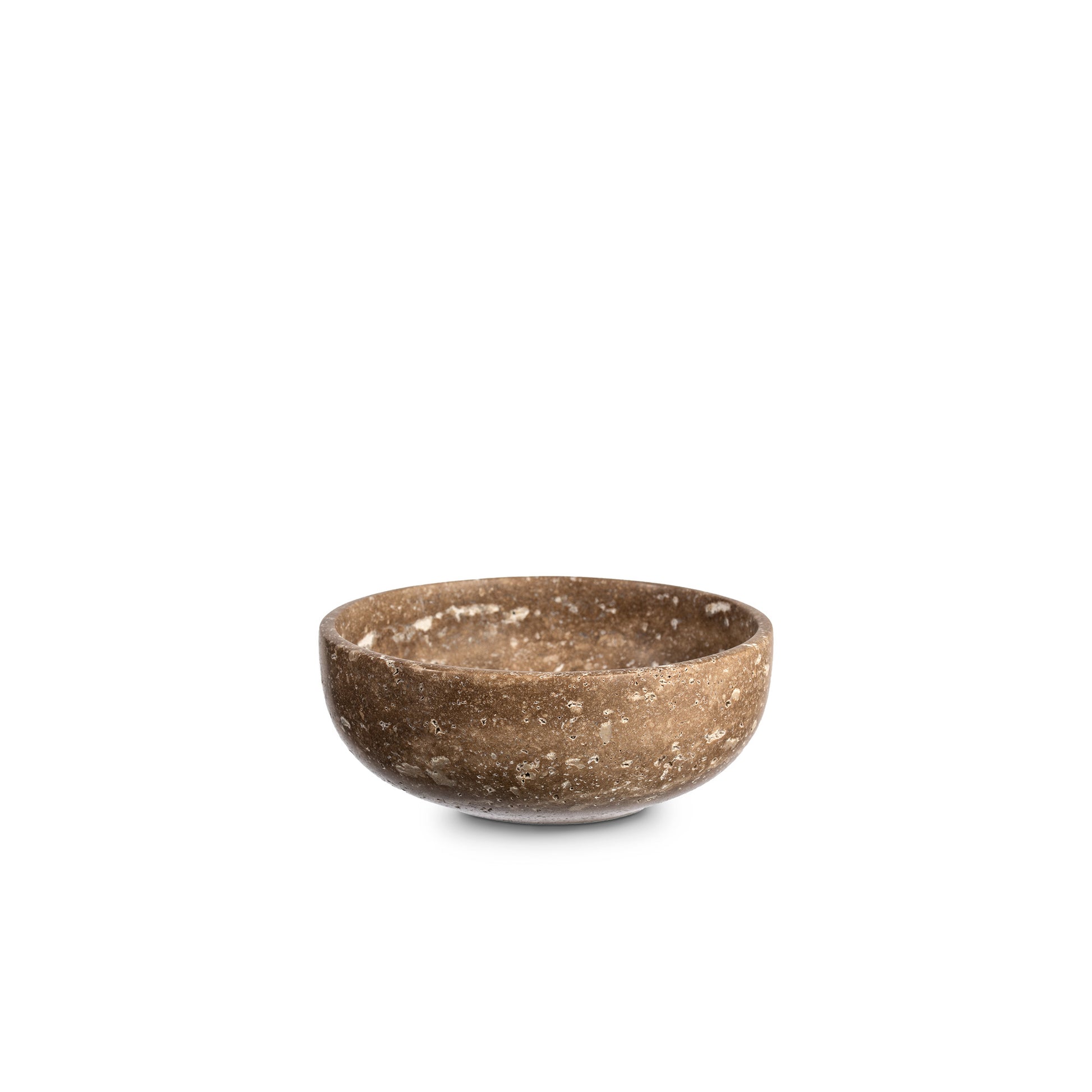 Travertinschale Mala in Cappuccino aus 100 % Travertin in Schrägansicht, Höhe 5 cm, Breite 15 cm, Tiefe 5 cm
