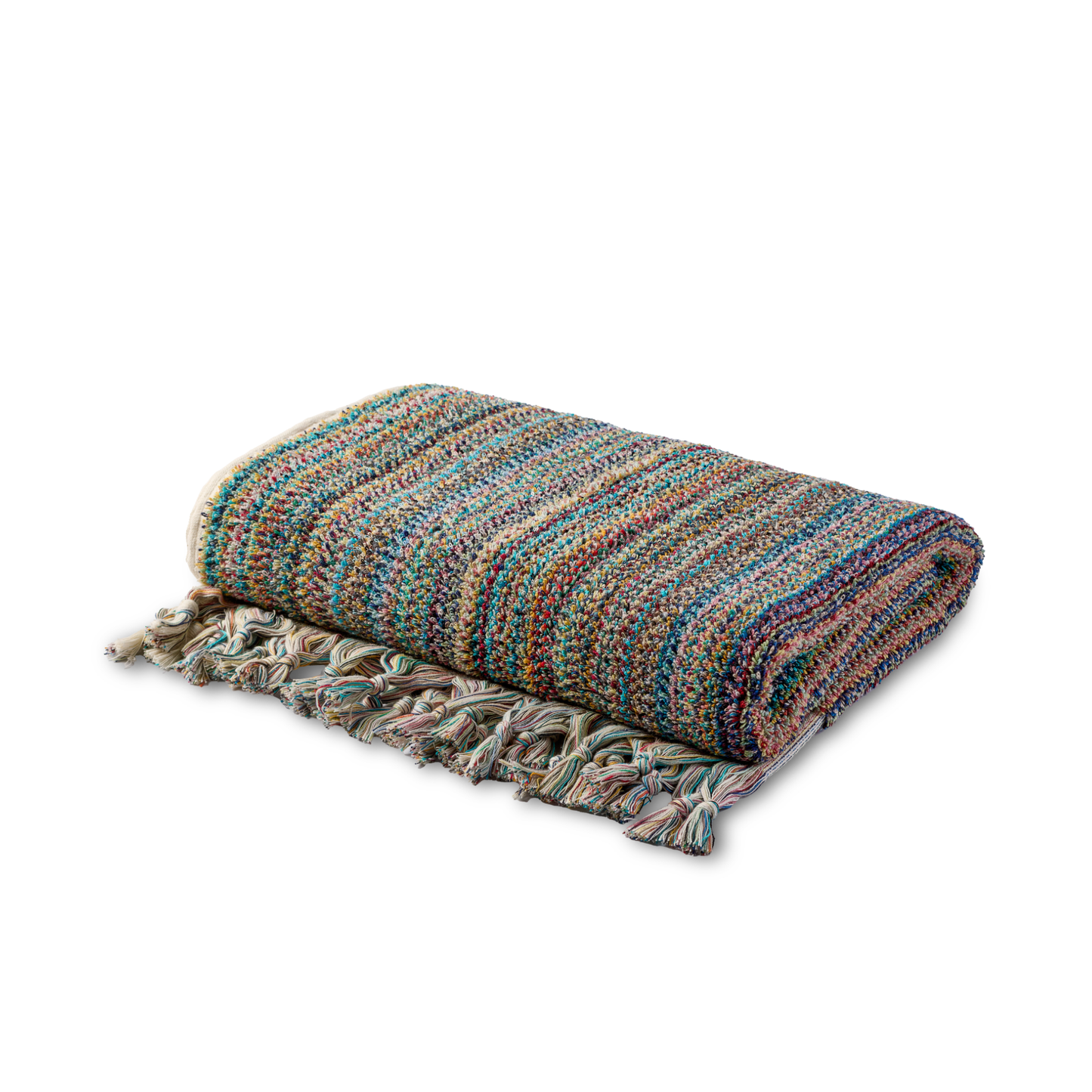 Badetuch Mihrap aus 100 % Baumwolle in Türkis mit feinem bunten Streifenmuster, 180 × 100 cm