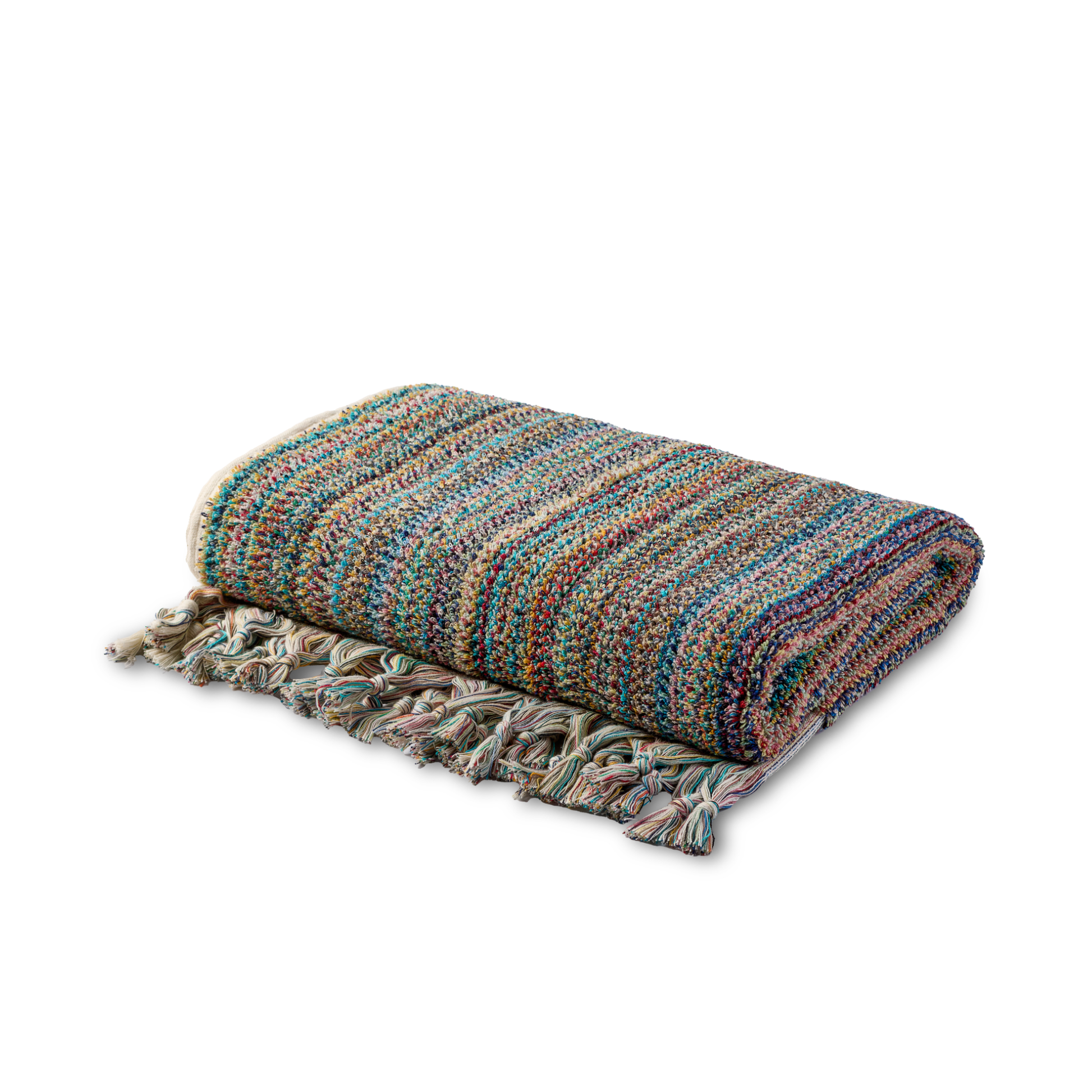 Badetuch Mihrap aus 100 % Baumwolle in Türkis mit feinem bunten Streifenmuster, 180 × 100 cm