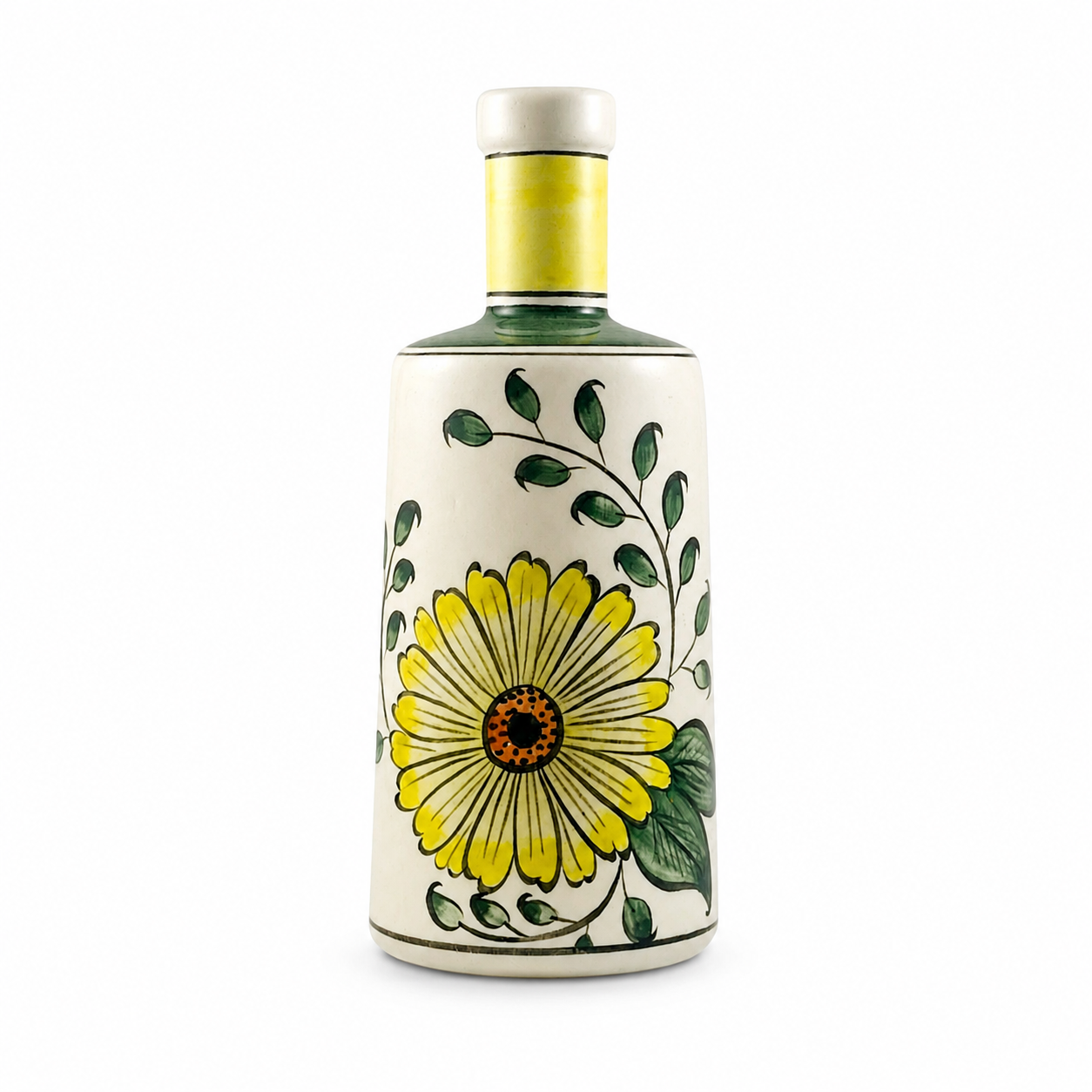 Keramikflasche Sonnenblume aus handbemalter Keramik in Gelb mit großem Sonnenblumenmotiv, 750 ml