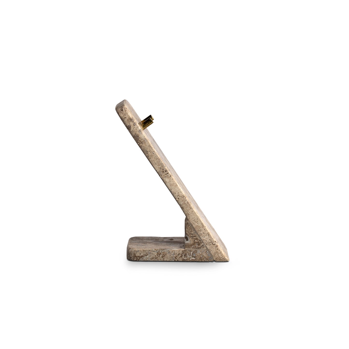 Rasiermesserhalter Agamennon in Noce aus 100 % Travertin, Seitenansicht, Höhe 17,5 cm, Breite 8 cm