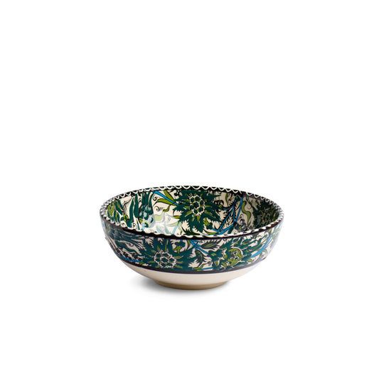 Seitenansicht der handbemalten Keramikschale Tezhip Grün, 15 cm
