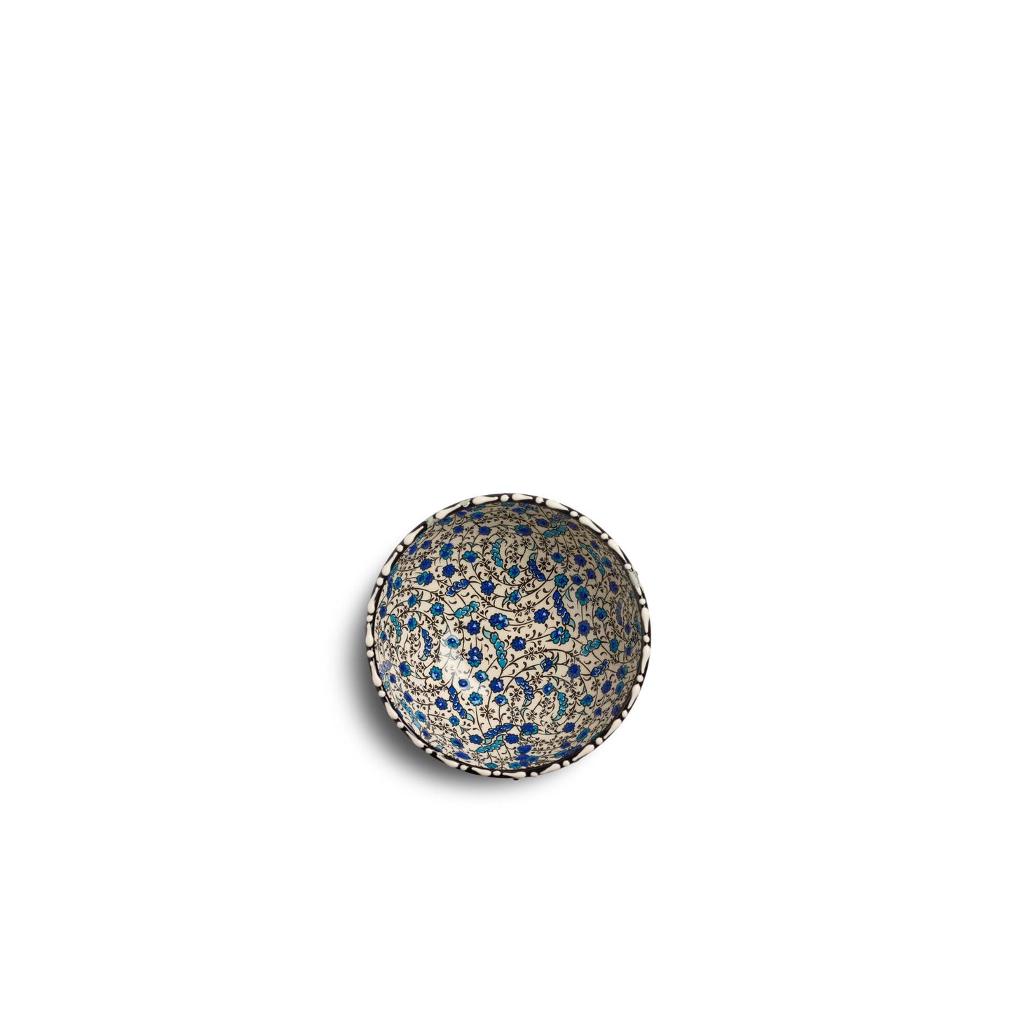 Draufsicht der handbemalten Keramikschale Tezhip Weiß Blau, 10 cm
