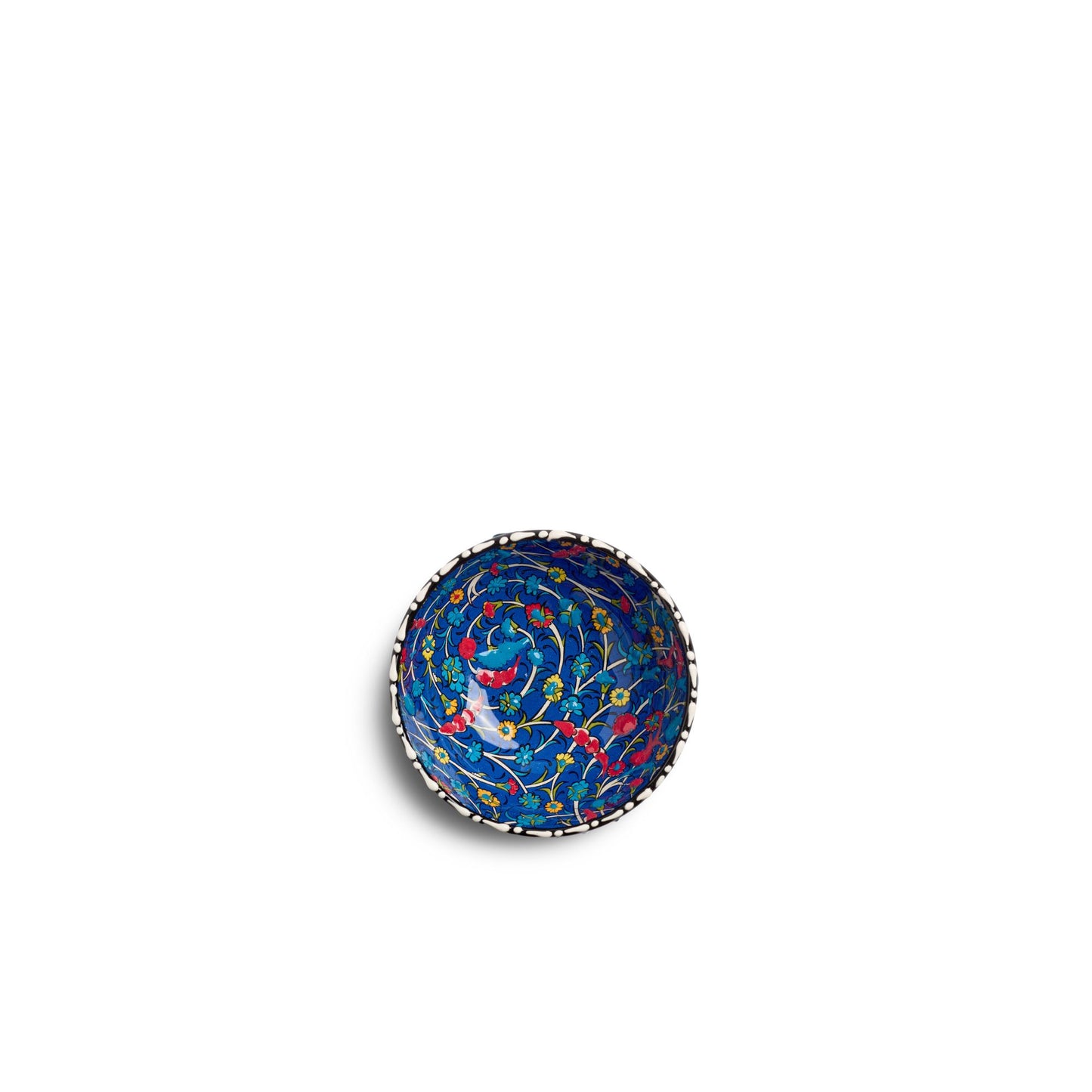 Oberansicht der handbemalten Keramikschale Tezhip Dunkelblau+buntbemalt, 10 cm