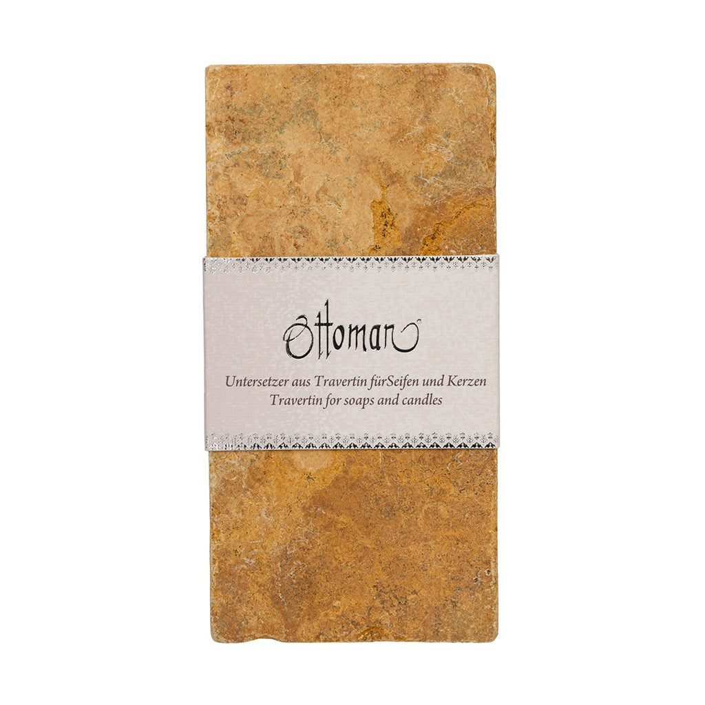 Längliche Travertin-Ablage in Antike Gold aus 100 % Travertin, 7,5 × 15 cm