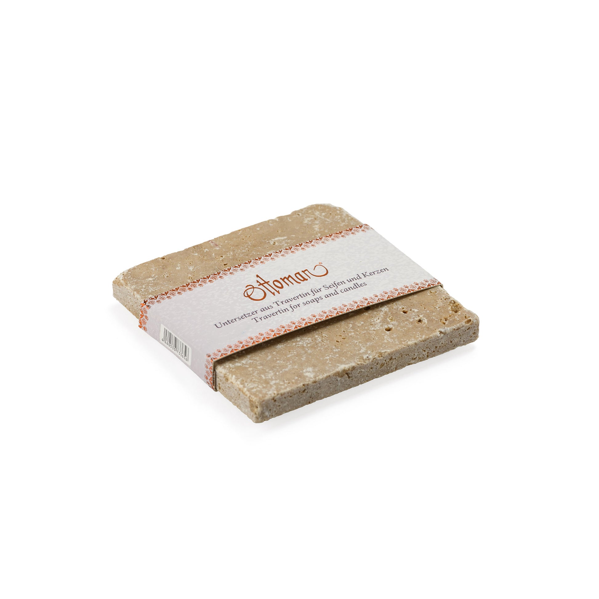 Seitenansicht der quadratischen Travertin-Ablage in Noce aus 100 % Travertin, 10 × 10 cm
