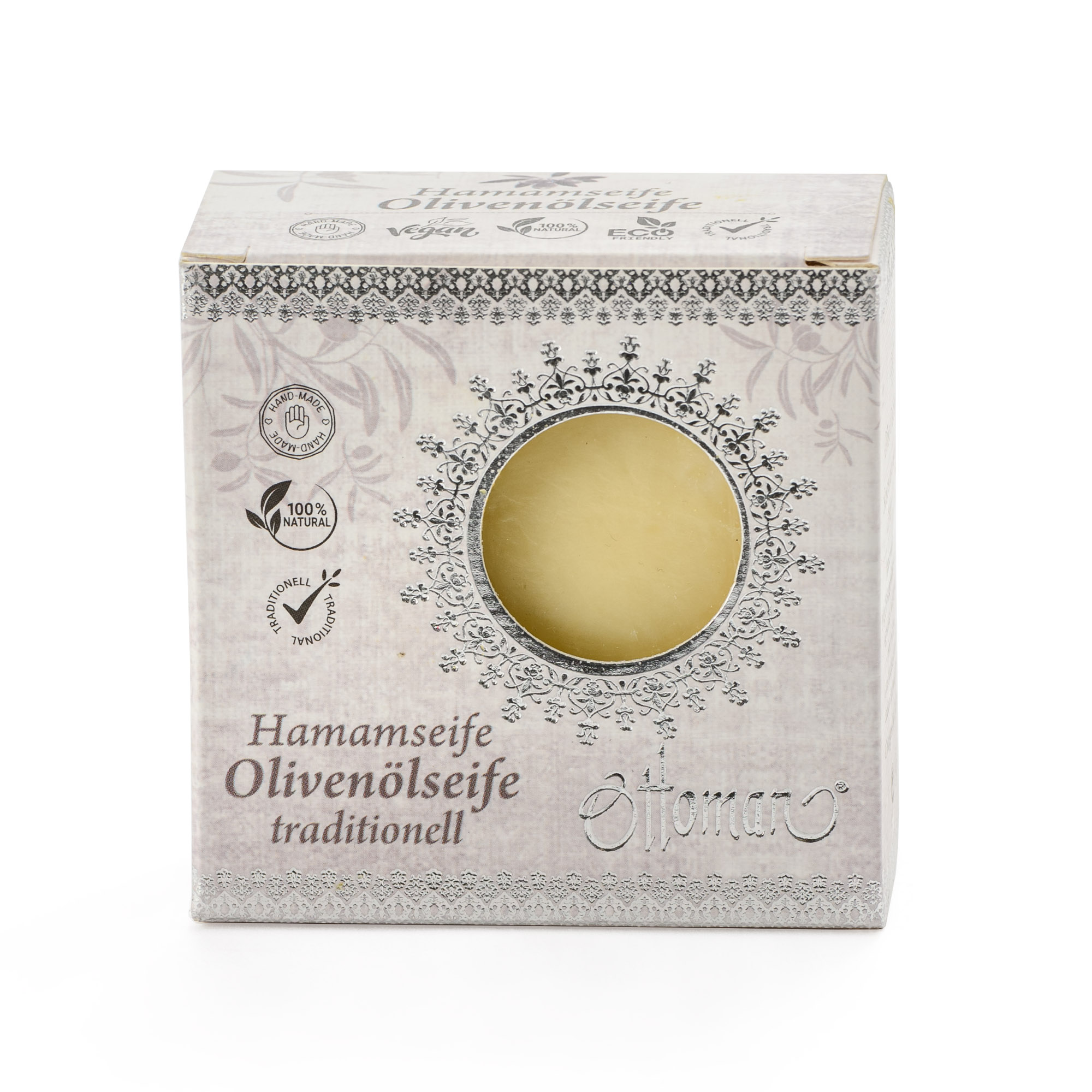 Hamamseife_Olive_Verpackt_12007_1065 Hamam Olivenölseife weiß (200g)