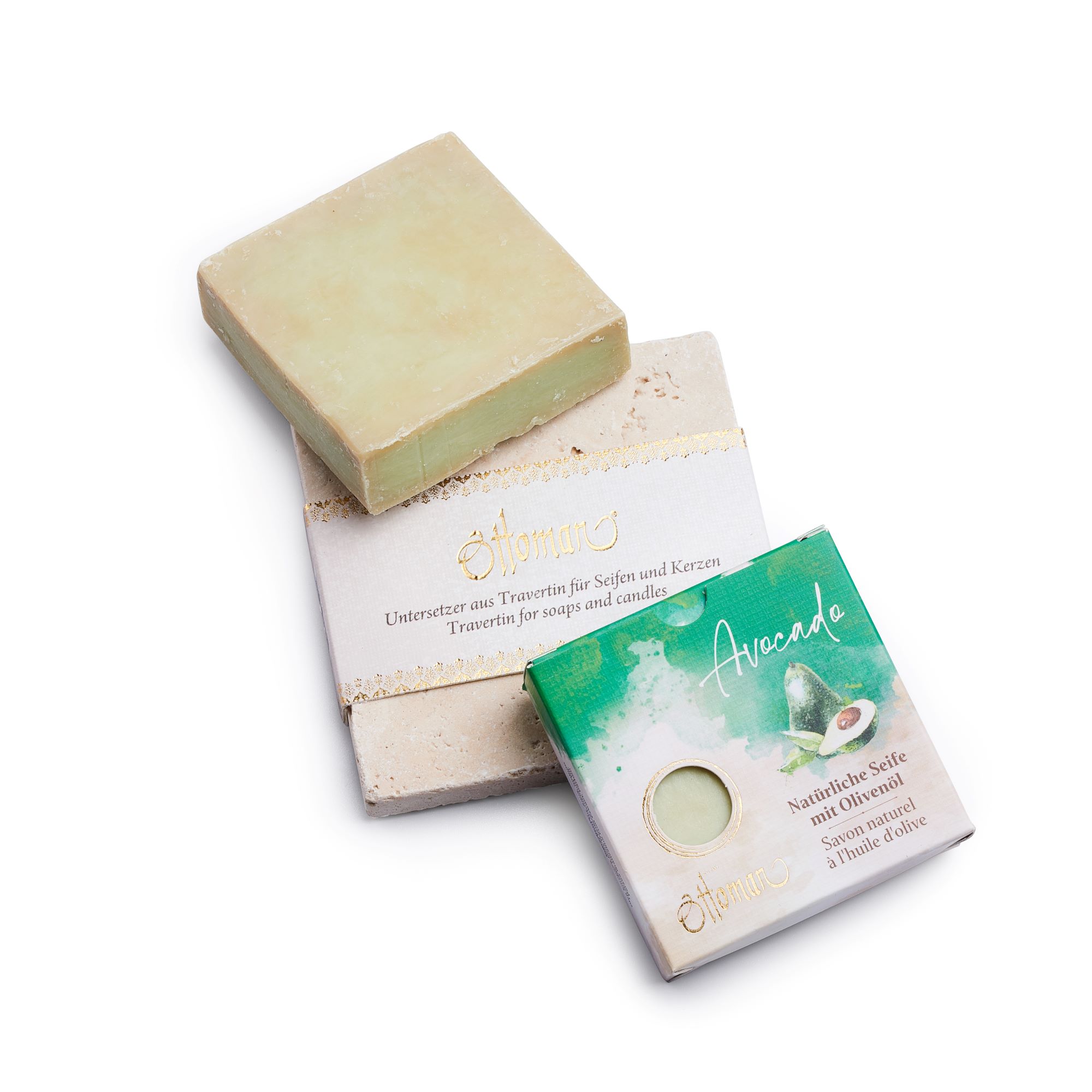 Travertin-Seifenset mit Avocado Naturseifen Travertin-Seifenset mit Avocado Naturseifen