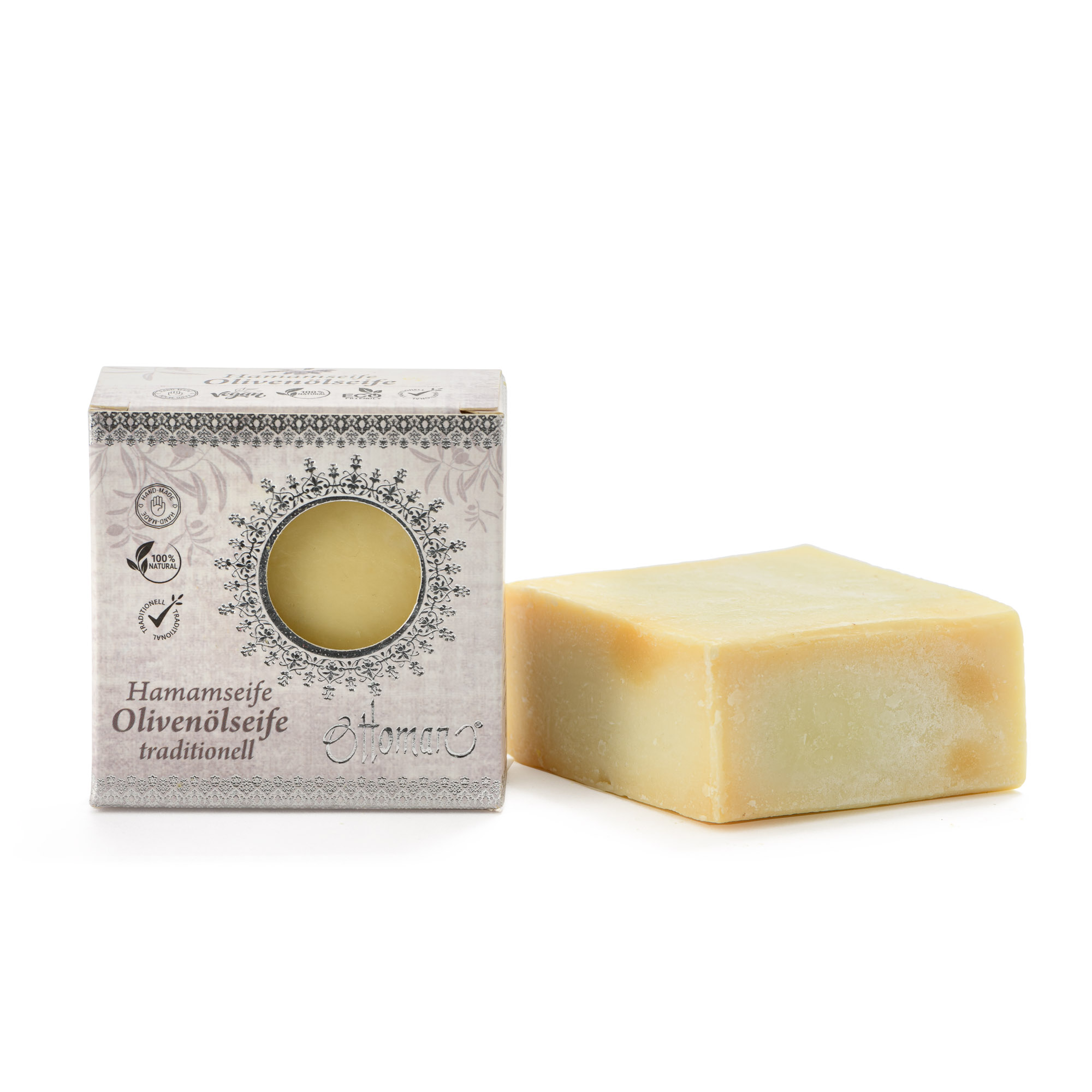 Hamamseife_Olive_Verpackt_12007_1055 Hamam Olivenölseife weiß (200g)