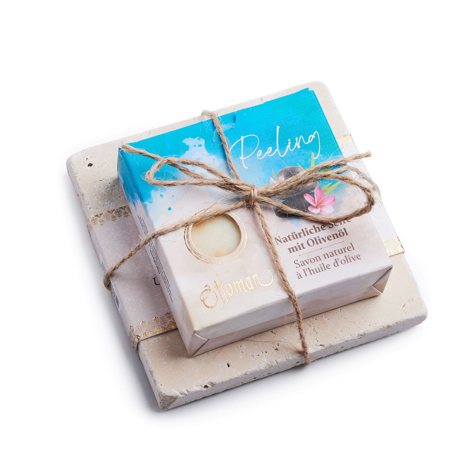 Travertin-Seifenset mit Peeling Naturseifen Travertin-Seifenset mit Peeling Naturseifen