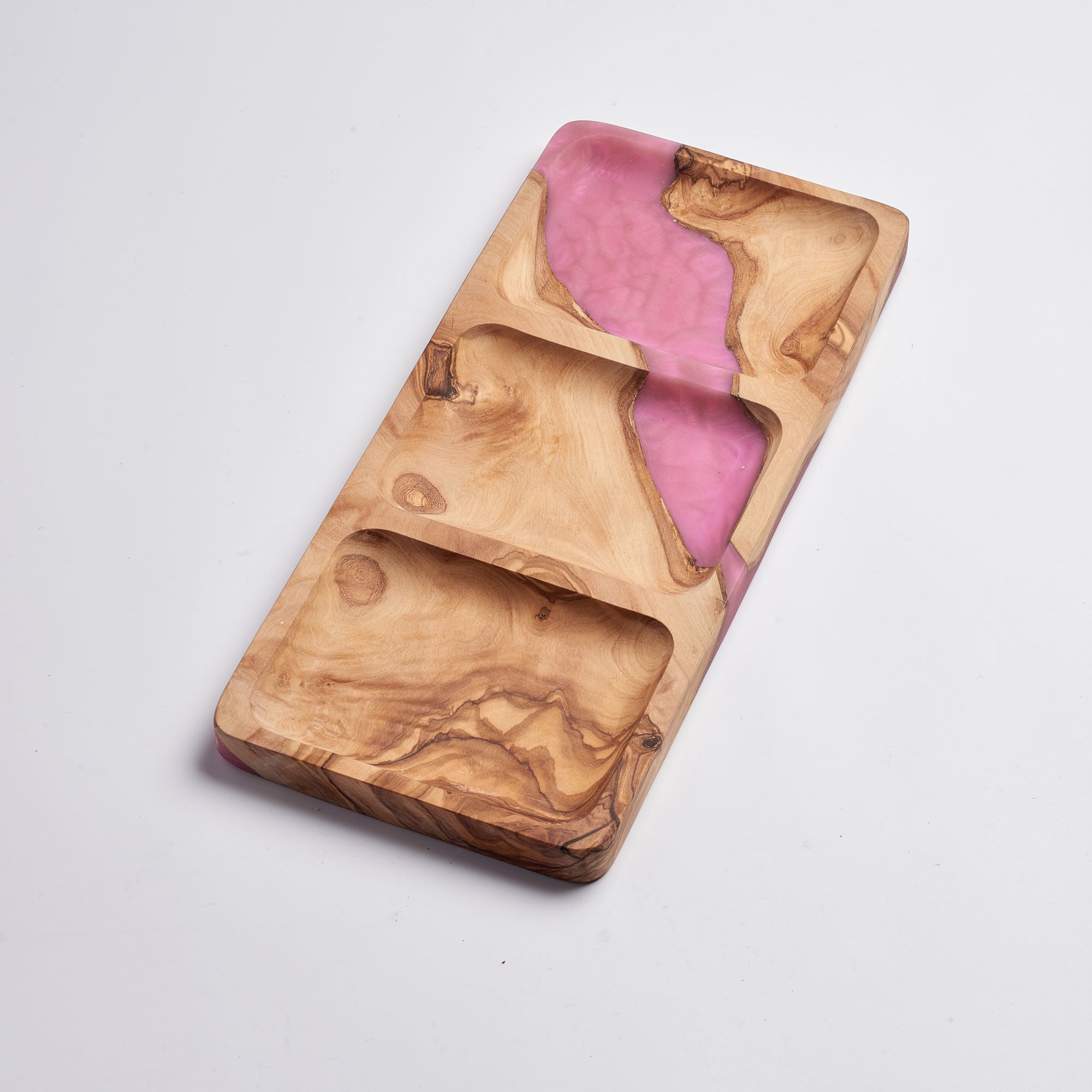 Olivenholz Vorspeisenplatte  mit Epoxidharz - Rosa Olivenholz Vorspeisenplatte  mit Epoxidharz - Rosa