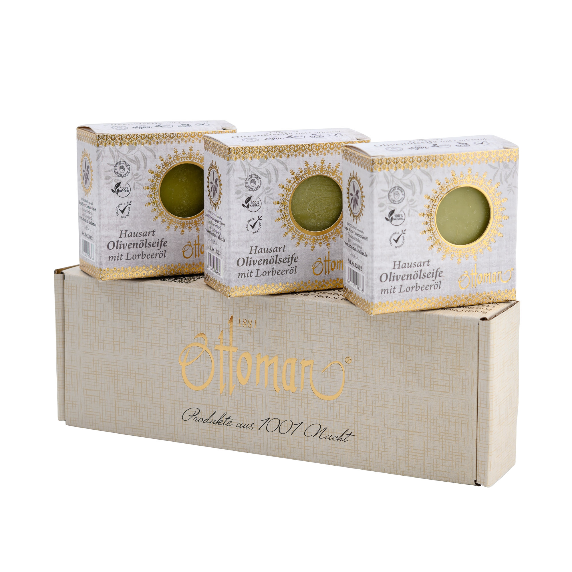 temp12412_3er_hausart_gr_n Seifenkollektion 3x 200g Hausart grün in Geschenkschachtel