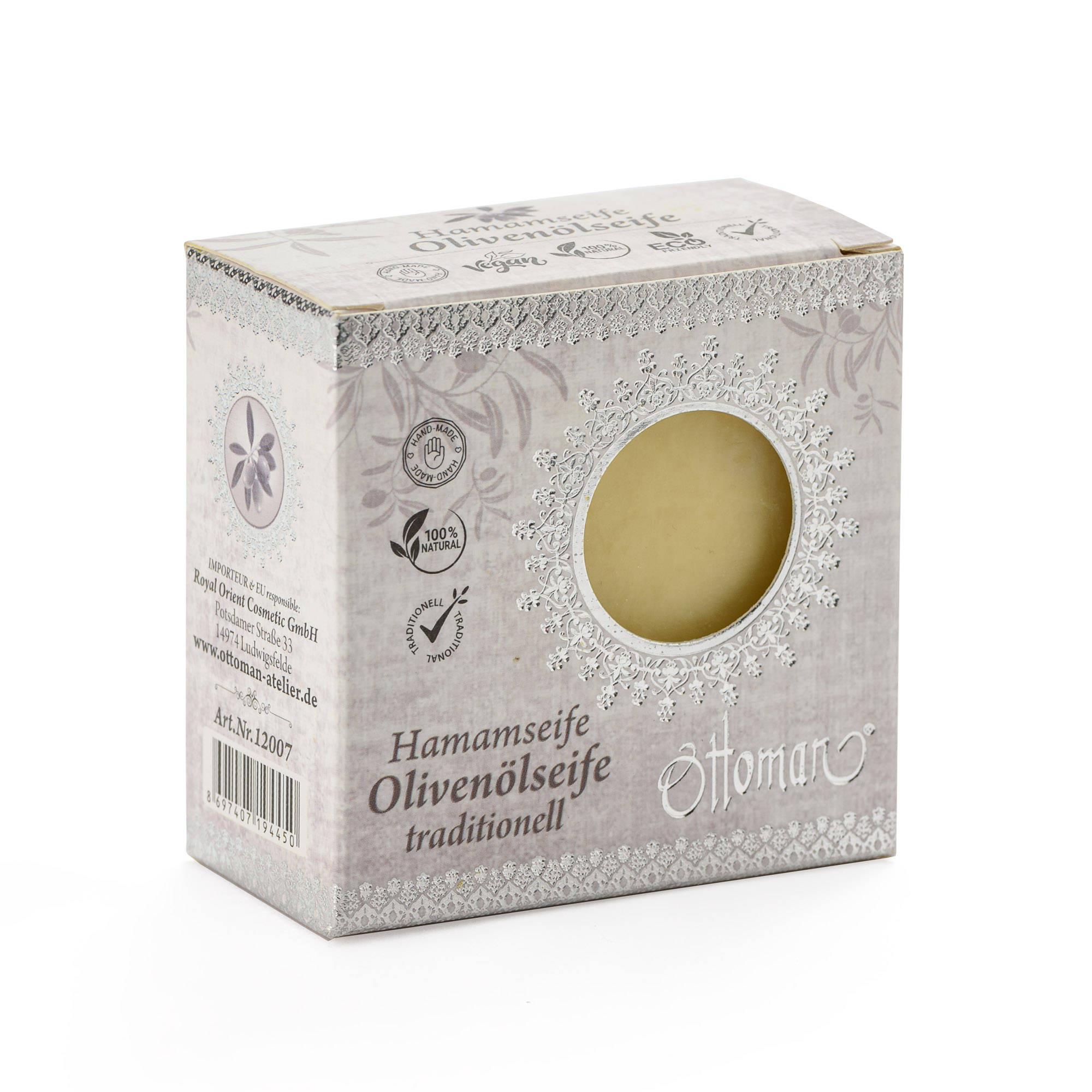 Hamamseife_Olive_Verpackt_12007_1066 Hamam Olivenölseife weiß (200g)