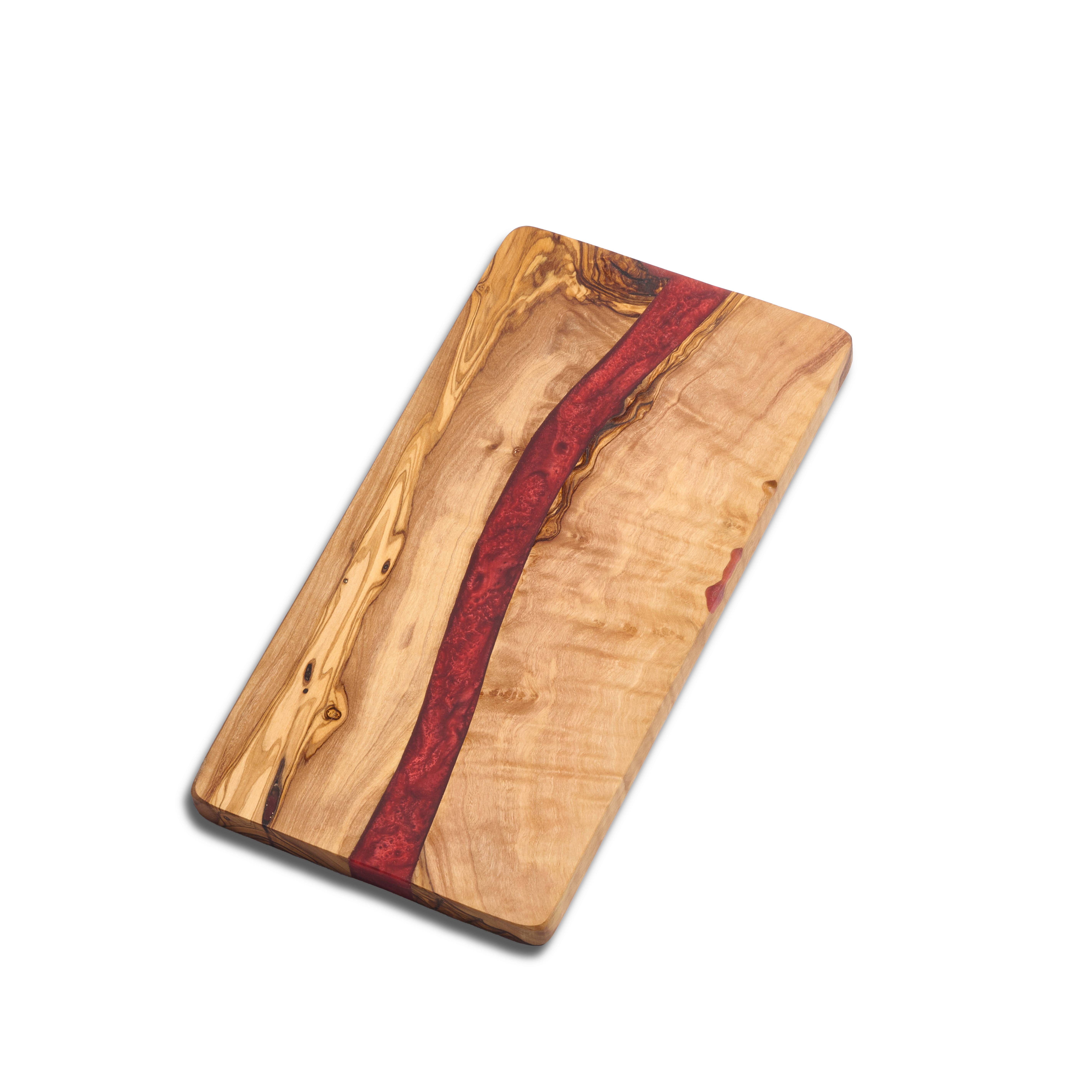 Olivenholzbrett S mit Epoxidharz Rot - 30x15cm