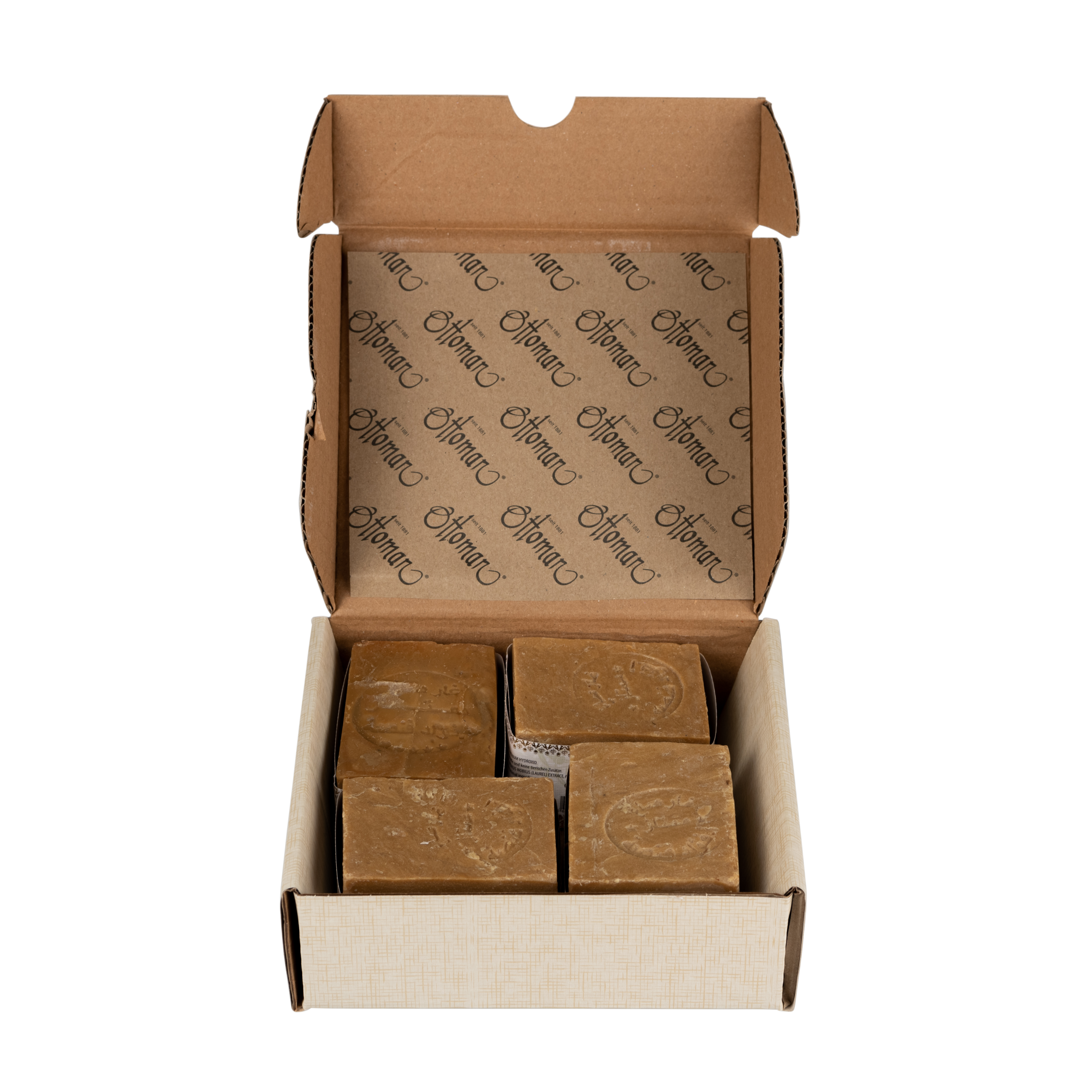 12419-4er-Alepposeife-Box-offen Seifenkollektion 4x Alepposeife in Geschenkschachtel