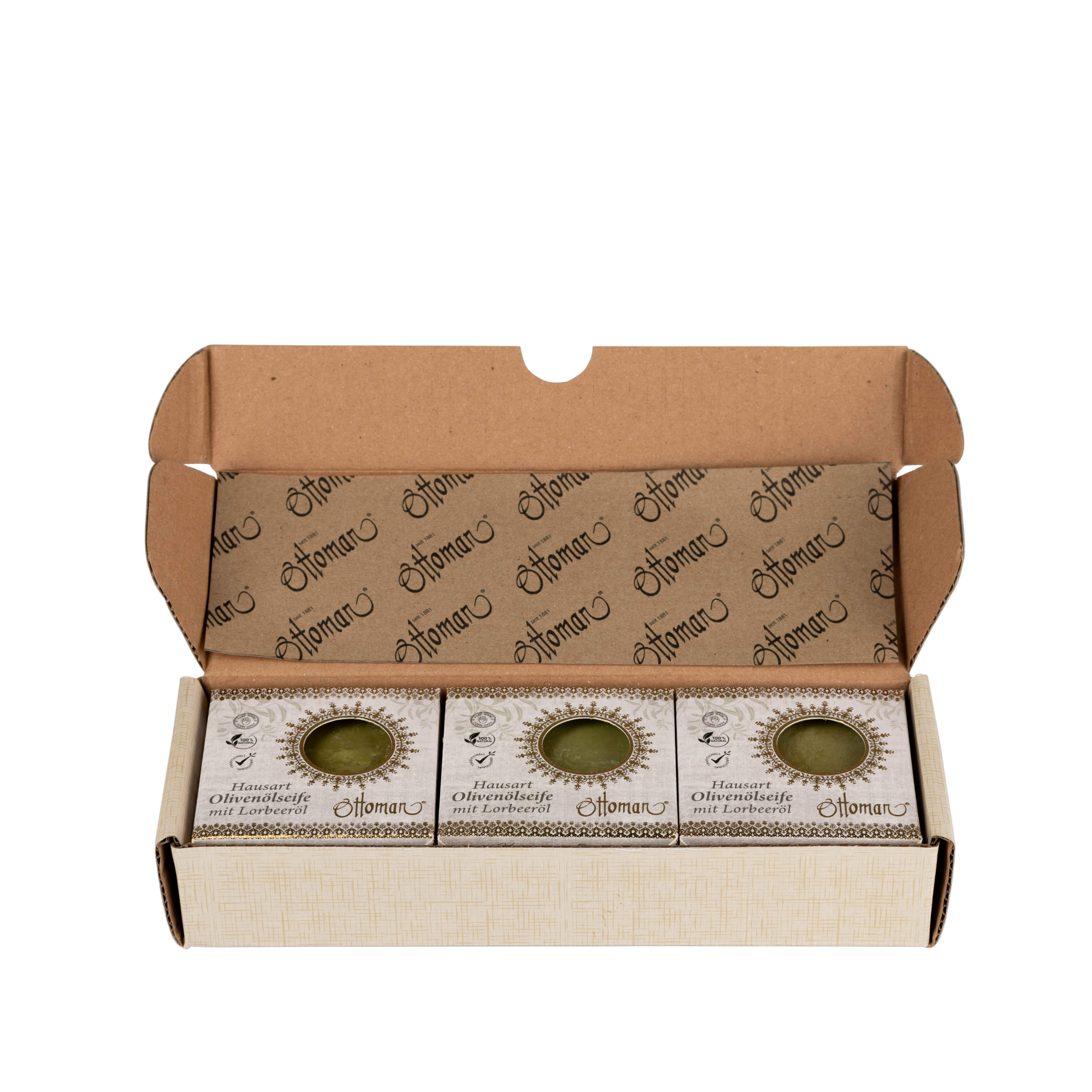 12412-3er-Hausart-gr-n-Box-offen Seifenkollektion 3x 200g Hausart grün in Geschenkschachtel